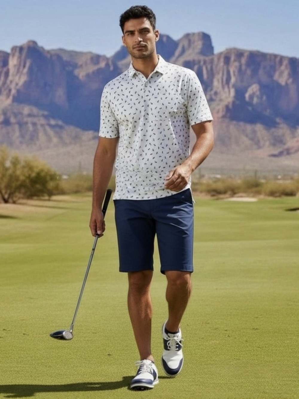 Johnnie-O Birdie Performance Polo Exeter Print Men’s Large White Blue